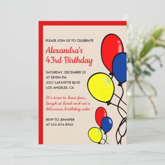 Ballons simples invitations pour 43e anniversaire (Debout devant)