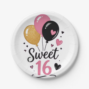 Ballons Sweet 16 assiette en papier