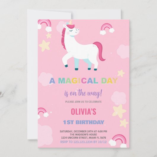 Ballons Unicorne Invitations d'anniversaire (Devant)