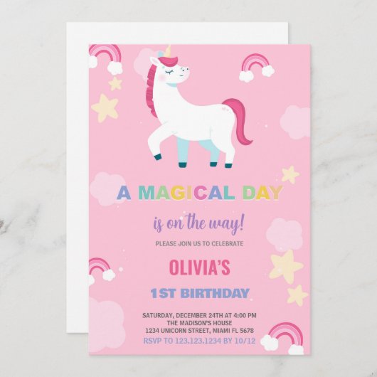 Ballons Unicorne Invitations d'anniversaire (Devant / Derrière)