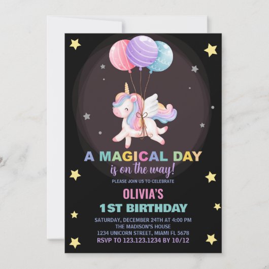 Ballons Unicorne Invitations d'anniversaire (Devant)