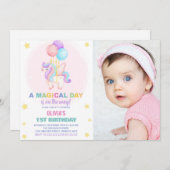 Ballons Unicorne Invitations d'anniversaire avec p (Devant / Derrière)