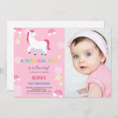 Ballons Unicorne Invitations d'anniversaire avec p (Devant / Derrière)