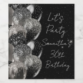Ballons Verjaardag Zwart Zilver Glitter Party Wijn Etiket