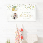 Ballons vert et or 1er anniversaire Bannière photo (En situation)