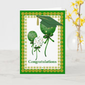 Ballons verts Carte de graduation personnalisée (Fleur jaune)