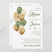 Ballons verts. Invitation mariage élégante (Devant / Derrière)