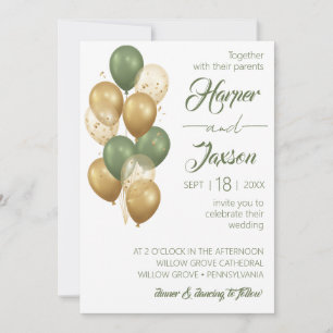 Ballons verts. Invitation mariage élégante