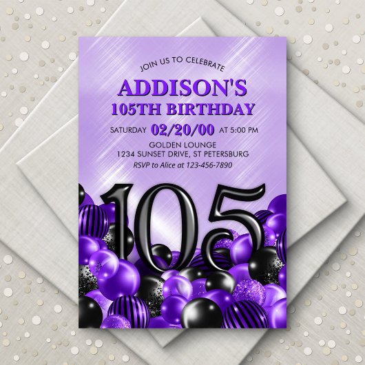 Ballons violet 105e anniversaire Invitation