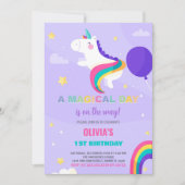 Ballons violets Unicorne Invitations d'anniversair (Devant)