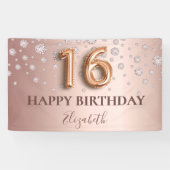 Ballonscript met gouden roze diamanten, zoete 16 r spandoek (Horizontaal)