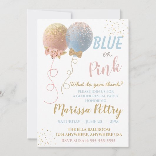 Ballonsekse onthult partijblauw of roze kaart (Voorkant)