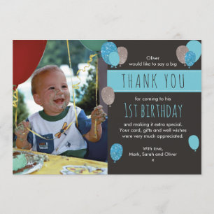 Ballonverjaardag voor jongens bedankkaart