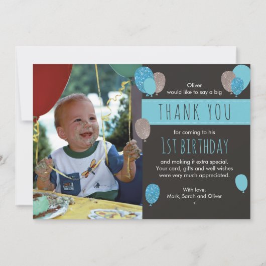 Ballonverjaardag voor jongens bedankkaart (Voorkant)
