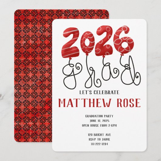 Balloon 2026 Grad Invitation Kaart (Voorkant / Achterkant)