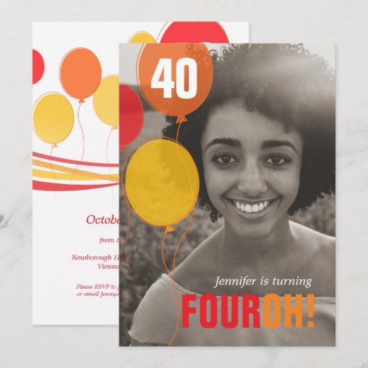 Balloon 40th FOUROH ! invitations photo anniversai (Devant / Derrière)