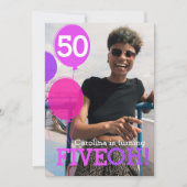 Balloon 50th FIVEOH! photo invitation d'anniversai (Devant)