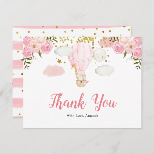 Balloon à air chaud rose Animaux Jungle Carte de r (Devant / Derrière)