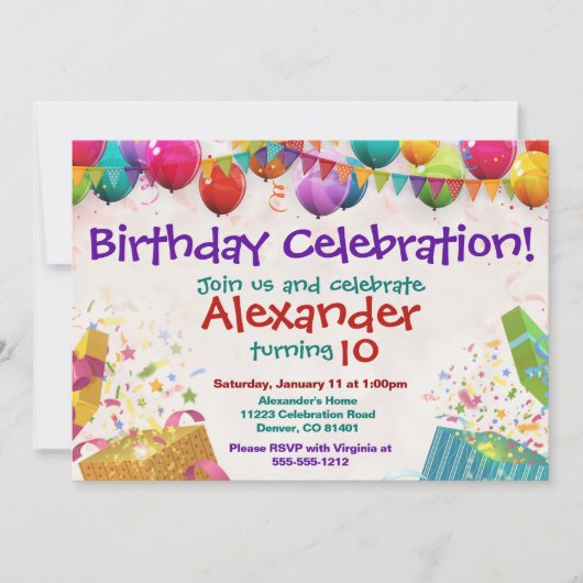 Balloon Anniversaire Invitation Carte Appartement (Devant)