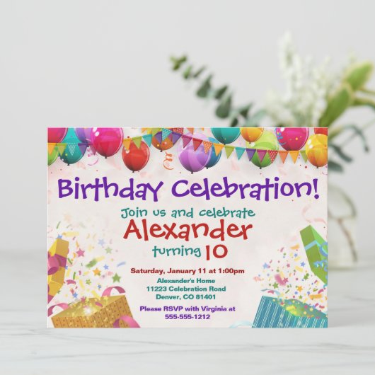 Balloon Anniversaire Invitation Carte Appartement (Debout devant)