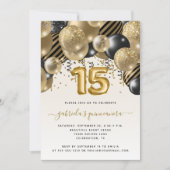 Balloon Arch Black Gold Quinceañera Invitation (Devant)