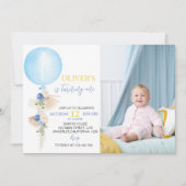 Balloon Boy Photo First Birthday Invitation (Devant)