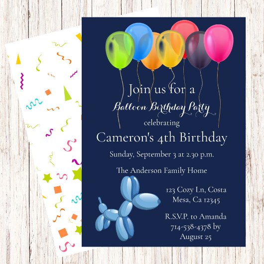Balloon Bunch Anniversaire Fête Invitation