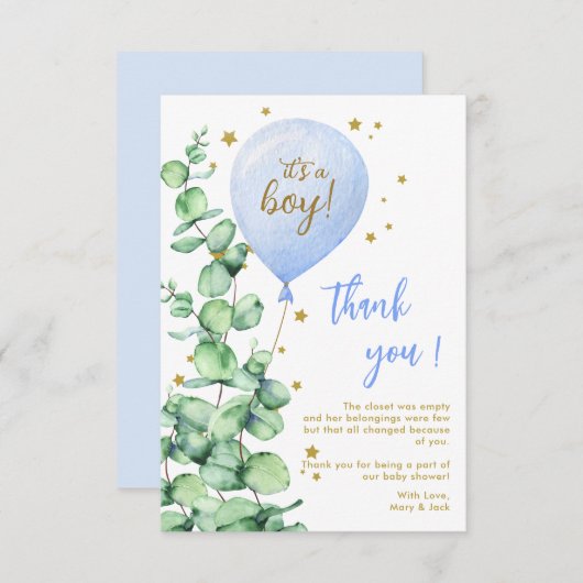 Balloon C'est un garçon Baby shower Merci (Devant / Derrière)