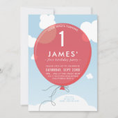 BALLOON fête de premier anniversaire invitation bl (Devant)