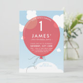 BALLOON fête de premier anniversaire invitation bl (Debout devant)