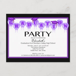 Balloon Graduation Party Invitation Paarse Pet Uitnodiging Briefkaart