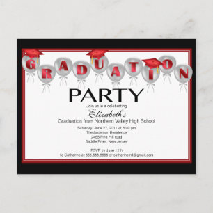 Balloon Graduation Party Invitation Red Afstudeerd Uitnodiging Briefkaart