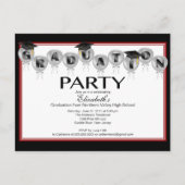 Balloon Graduation Party Invitation Zwart Afstudee Uitnodiging Briefkaart (Voorkant)