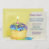 Balloon jaune bleu cupcake Anniversaire Invitation (Devant / Derrière)