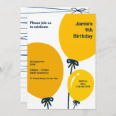 Balloon jaune moderne 9e carte d'invitation d'anni (Devant / Derrière)