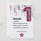 Balloon léopard rose 1er Noël Invitation d'anniver (Devant)