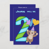 Balloon Monkey 2e Anniversaire Fête Invitation (Devant / Derrière)