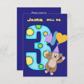 Balloon Monkey 3e Verjaardag Party uitnodiging (Voorkant / Achterkant)