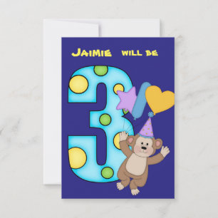 Balloon Monkey 3e Verjaardag Party uitnodiging