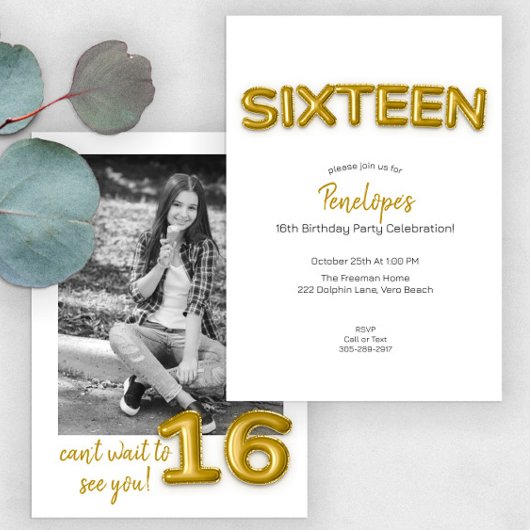 Balloon Or Sweet 16 Invitation photo Anniversaire