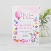 Balloon rose Baby Birthday Watercolor Invitation (Debout devant)