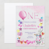 Balloon rose Baby Birthday Watercolor Invitation (Devant / Derrière)