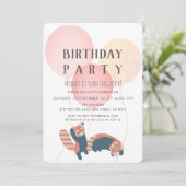 Balloon rose et Panda rouge Invitation de fête d'a (Debout devant)