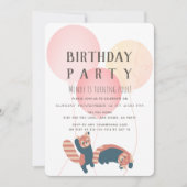 Balloon rose et Panda rouge Invitation de fête d'a (Devant)