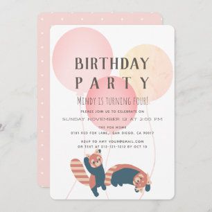 Balloon rose et Panda rouge Invitation de fête d'a