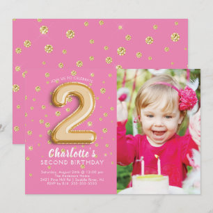 Balloon rose Foil Photo 2e Invitation anniversaire