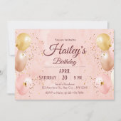 Balloon rose Invitation de fête d'anniversaire (Devant)