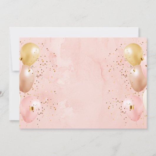 Balloon rose Invitation de fête d'anniversaire (Dos)