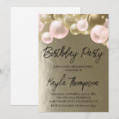 Balloon rose or Invitation de fête d'anniversaire (Devant / Derrière)