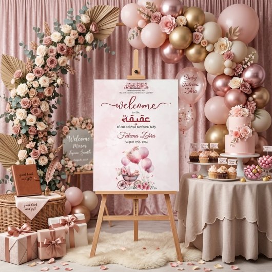 Balloon rose poussette bébé fille musulmane Aqiqah